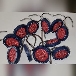 Shower Curtain Resin Hooks Blue/Red  Set Of 11